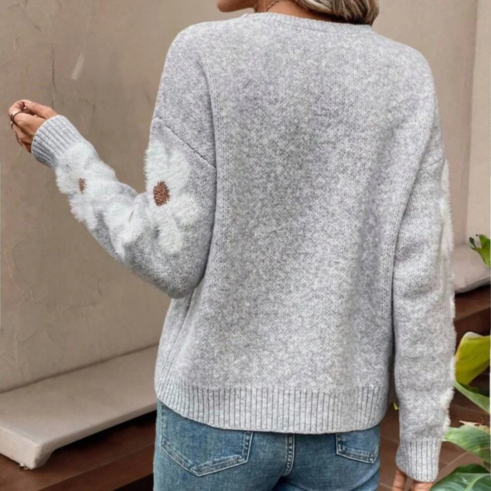 New grey floral sleeve sweater - Picture 5 of 6